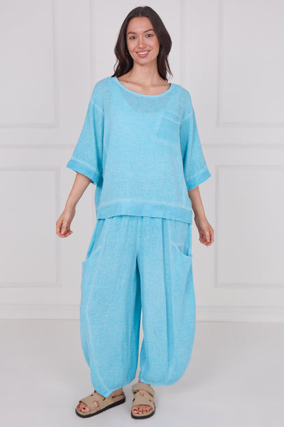 WASHED LINEN MESH POCKET TOP