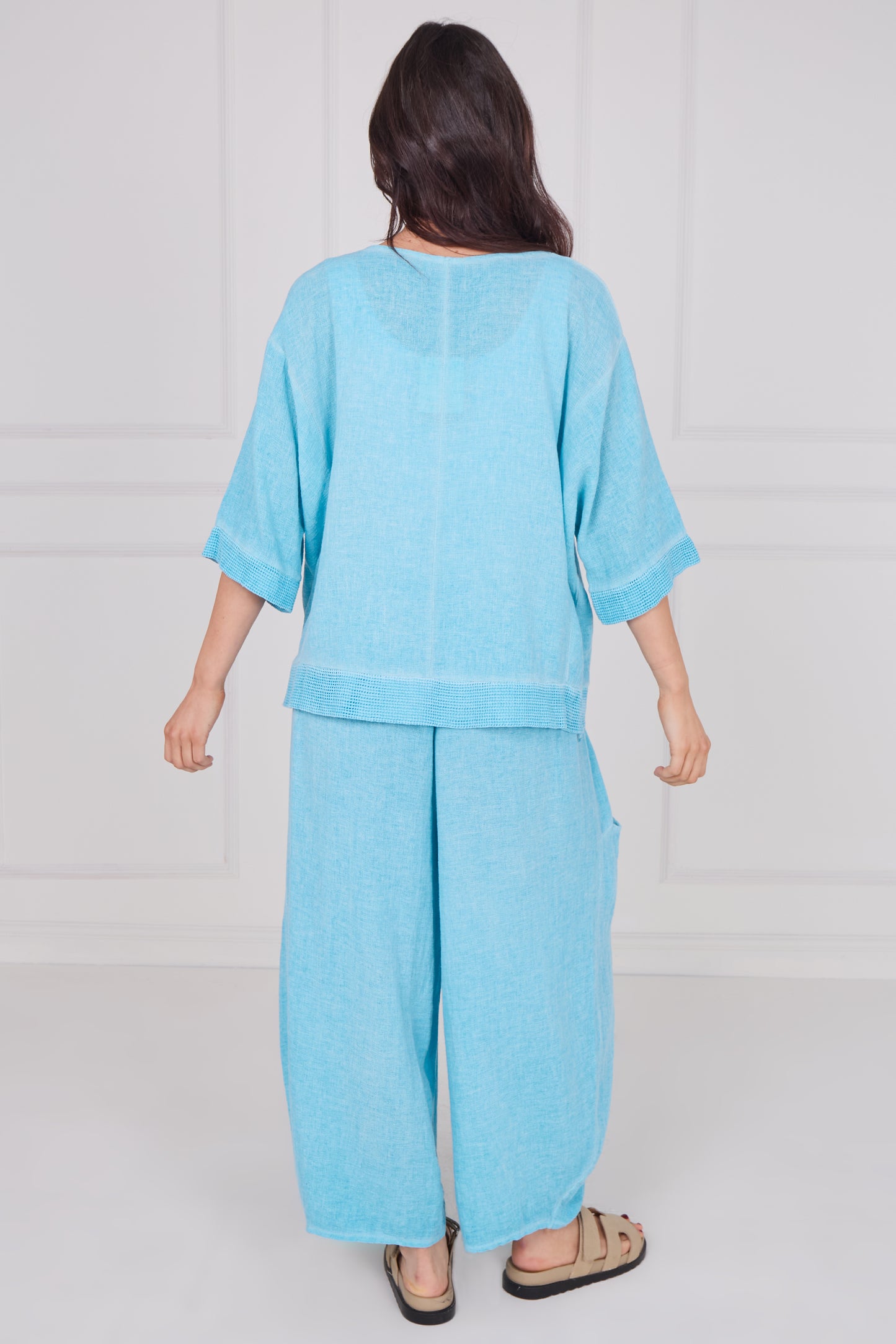 WASHED LINEN MESH POCKET TOP