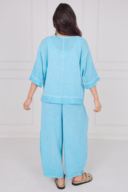 WASHED LINEN MESH POCKET TOP