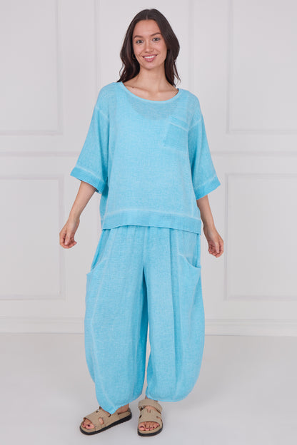 WASHED LINEN MESH POCKET TOP