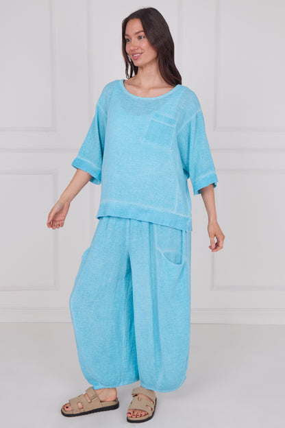 WASHED LINEN MESH POCKET TOP