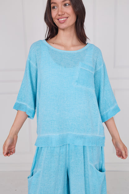 WASHED LINEN MESH POCKET TOP