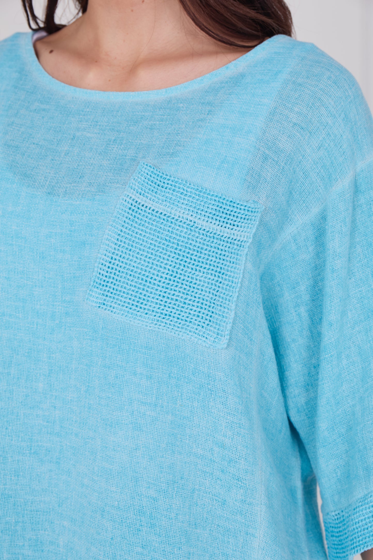 WASHED LINEN MESH POCKET TOP
