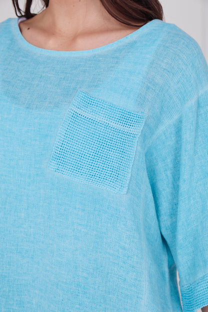 WASHED LINEN MESH POCKET TOP