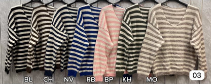 WOOL BLEND V-NECK STRIPED JUMPER