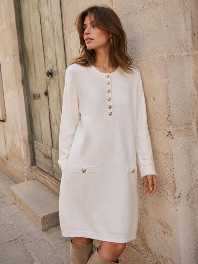 LONG SLEEVE GOLD BUTTON DRESS