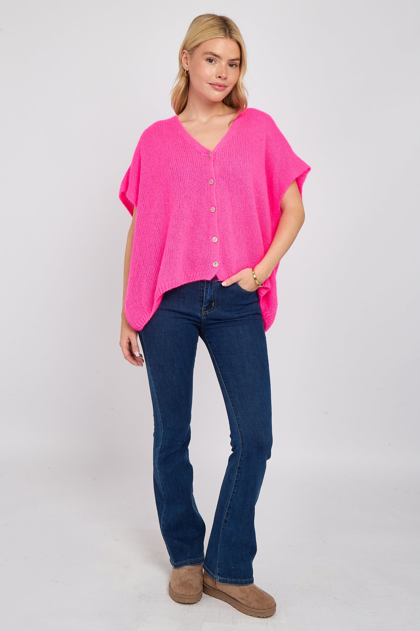 MOHAIR V NECK SLEEVELESS CARDIGAN