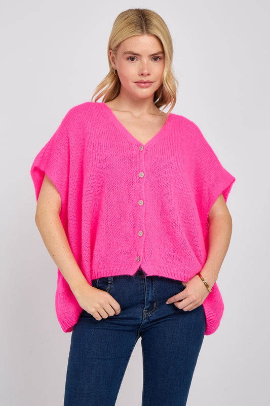 MOHAIR V NECK SLEEVELESS CARDIGAN