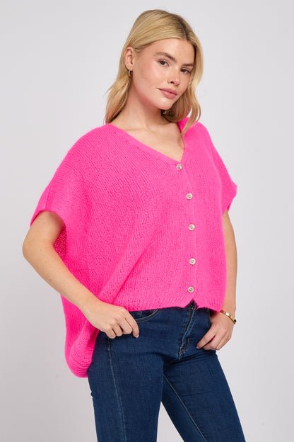MOHAIR V NECK SLEEVELESS CARDIGAN