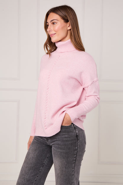 RIBBED HEM POLO NECK CABLE JUMPER