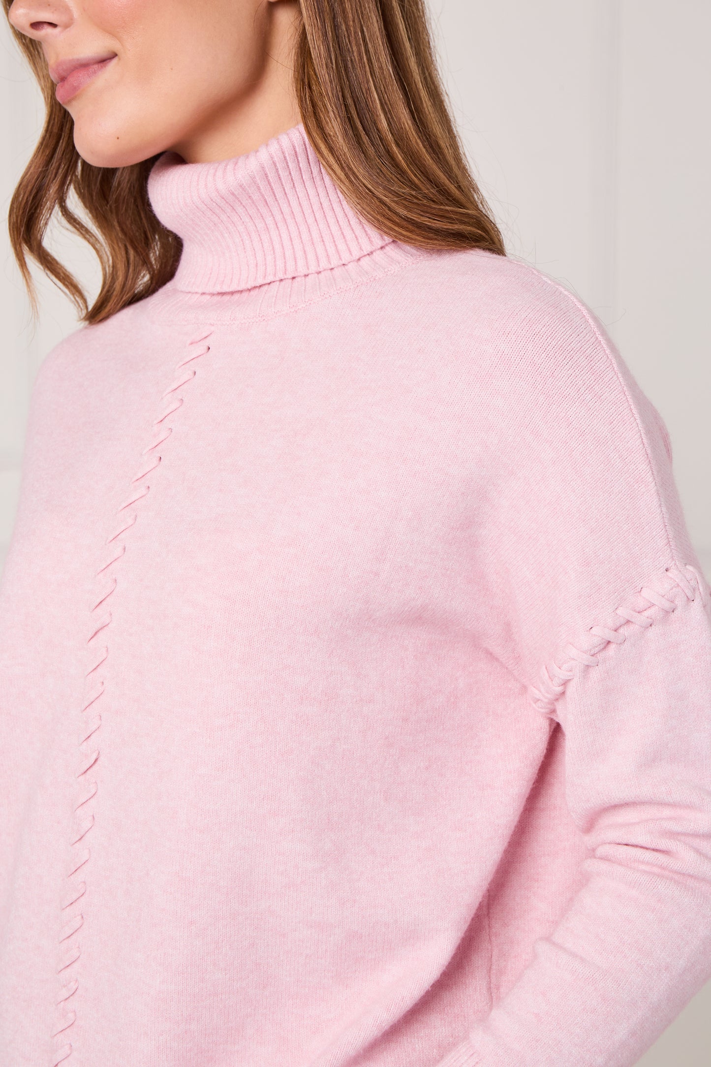 RIBBED HEM POLO NECK CABLE JUMPER