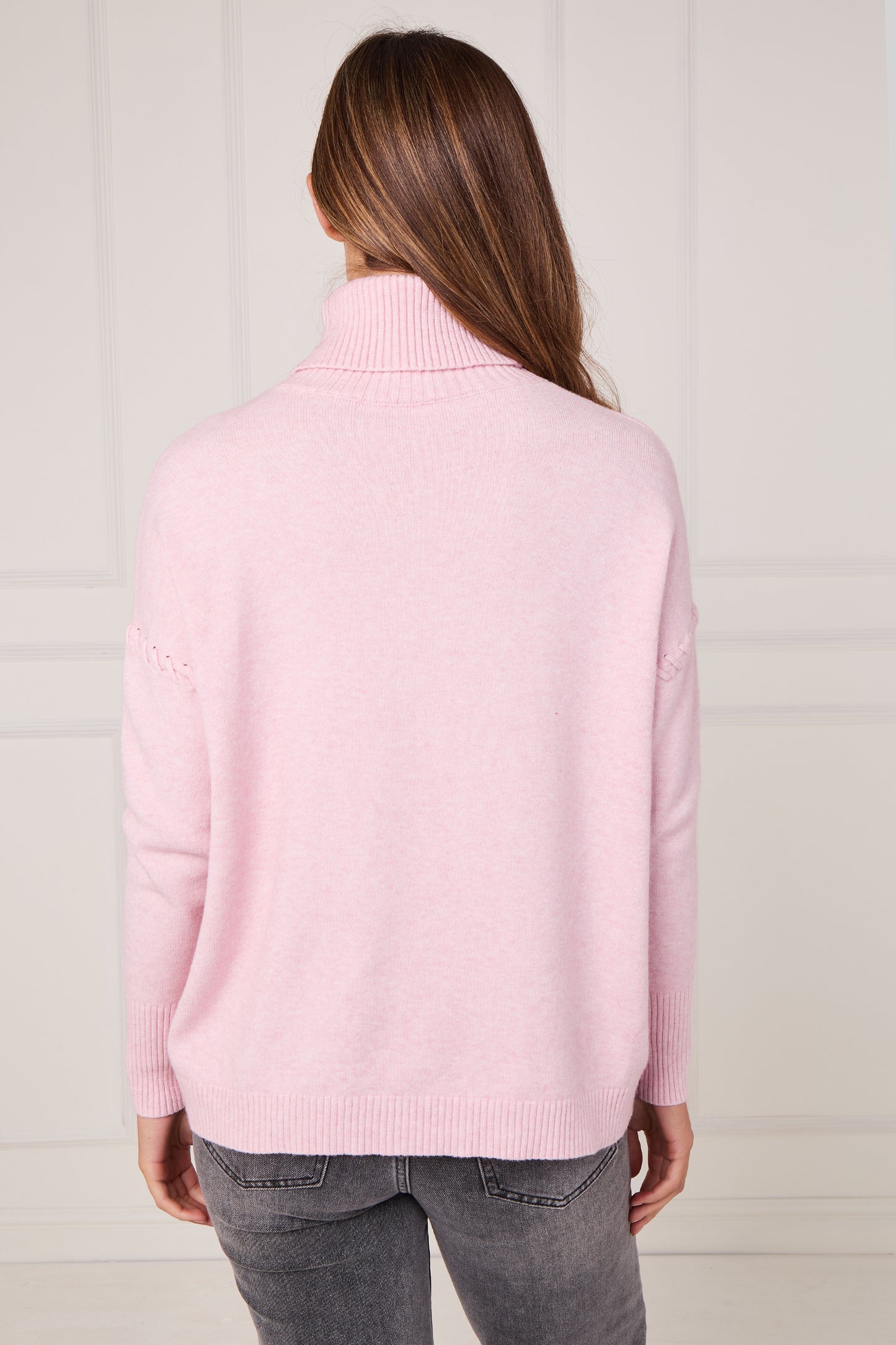 RIBBED HEM POLO NECK CABLE JUMPER