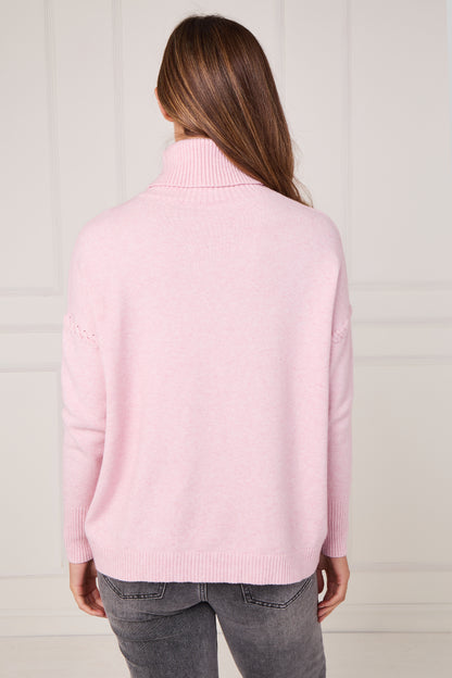 RIBBED HEM POLO NECK CABLE JUMPER