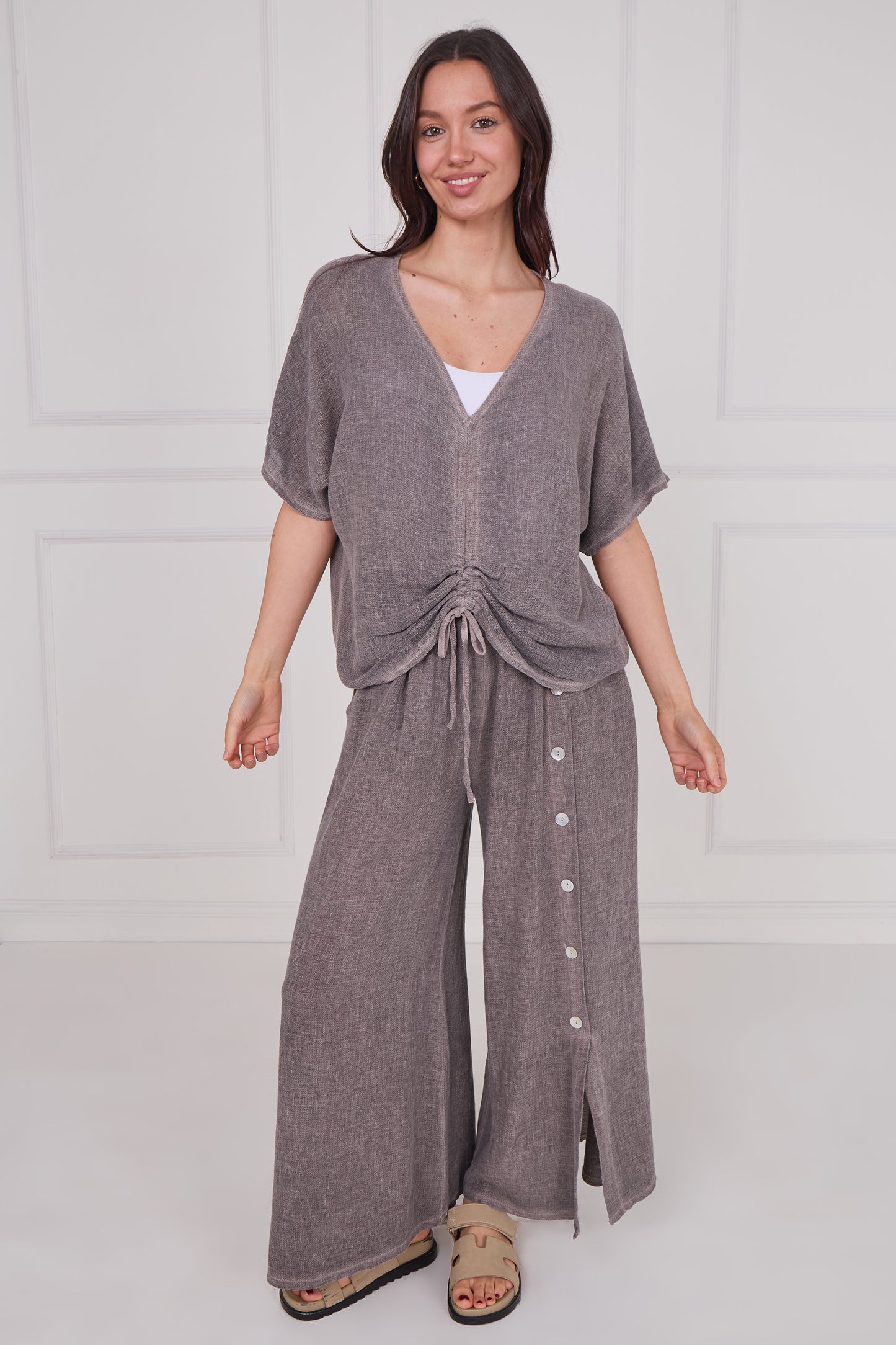 WASHED LINEN DRAWSTRING TOP