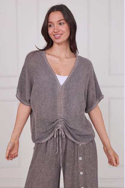 WASHED LINEN DRAWSTRING TOP