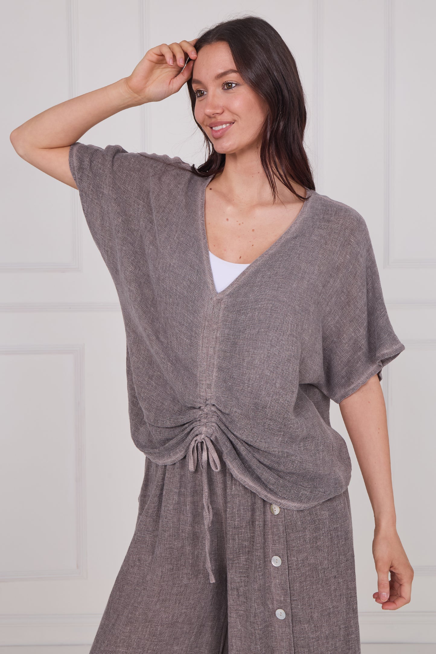 WASHED LINEN DRAWSTRING TOP