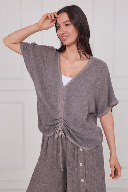 WASHED LINEN DRAWSTRING TOP
