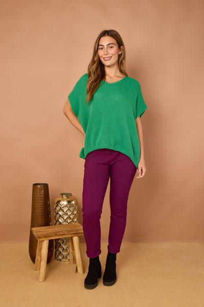 V-NECK SHORT SLEEVE MOHAIR JUMPER