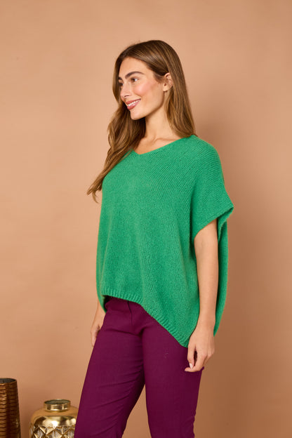 V-NECK SHORT SLEEVE MOHAIR JUMPER