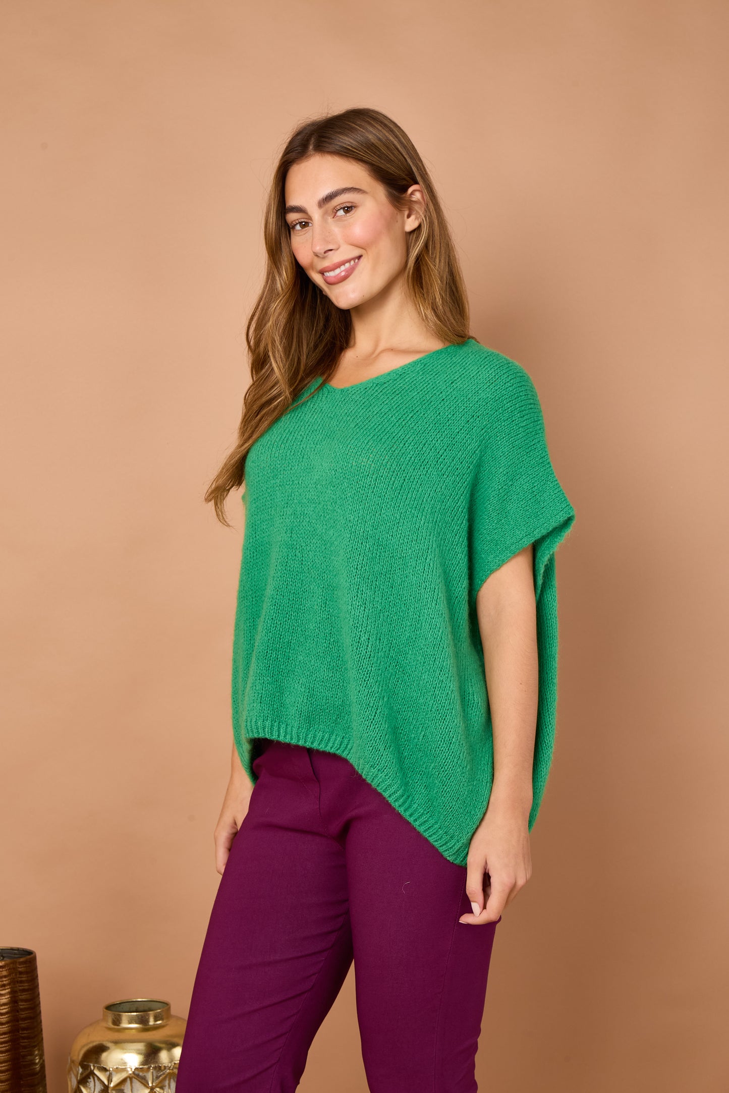 V-NECK SHORT SLEEVE MOHAIR JUMPER