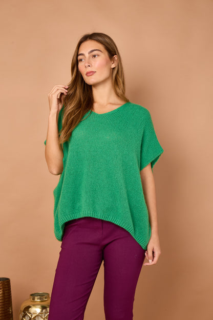 V-NECK SHORT SLEEVE MOHAIR JUMPER