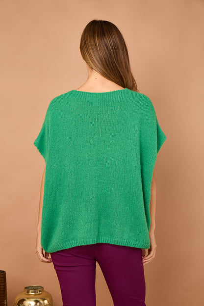 V-NECK SHORT SLEEVE MOHAIR JUMPER