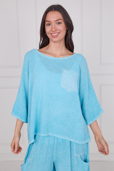 WASHED LINEN ONE POCKET TOP