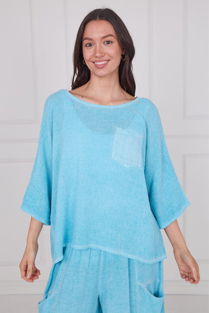 WASHED LINEN ONE POCKET TOP