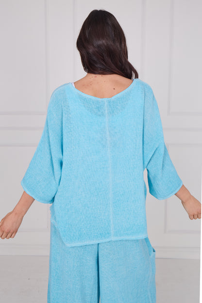 WASHED LINEN ONE POCKET TOP