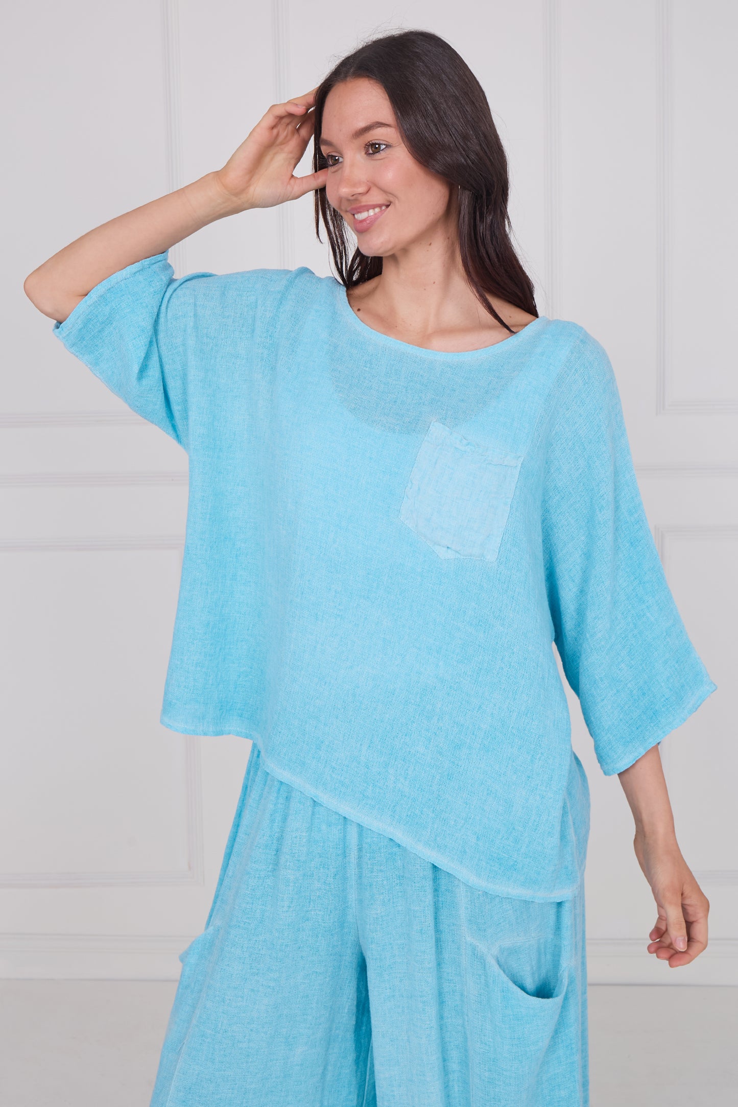 WASHED LINEN ONE POCKET TOP
