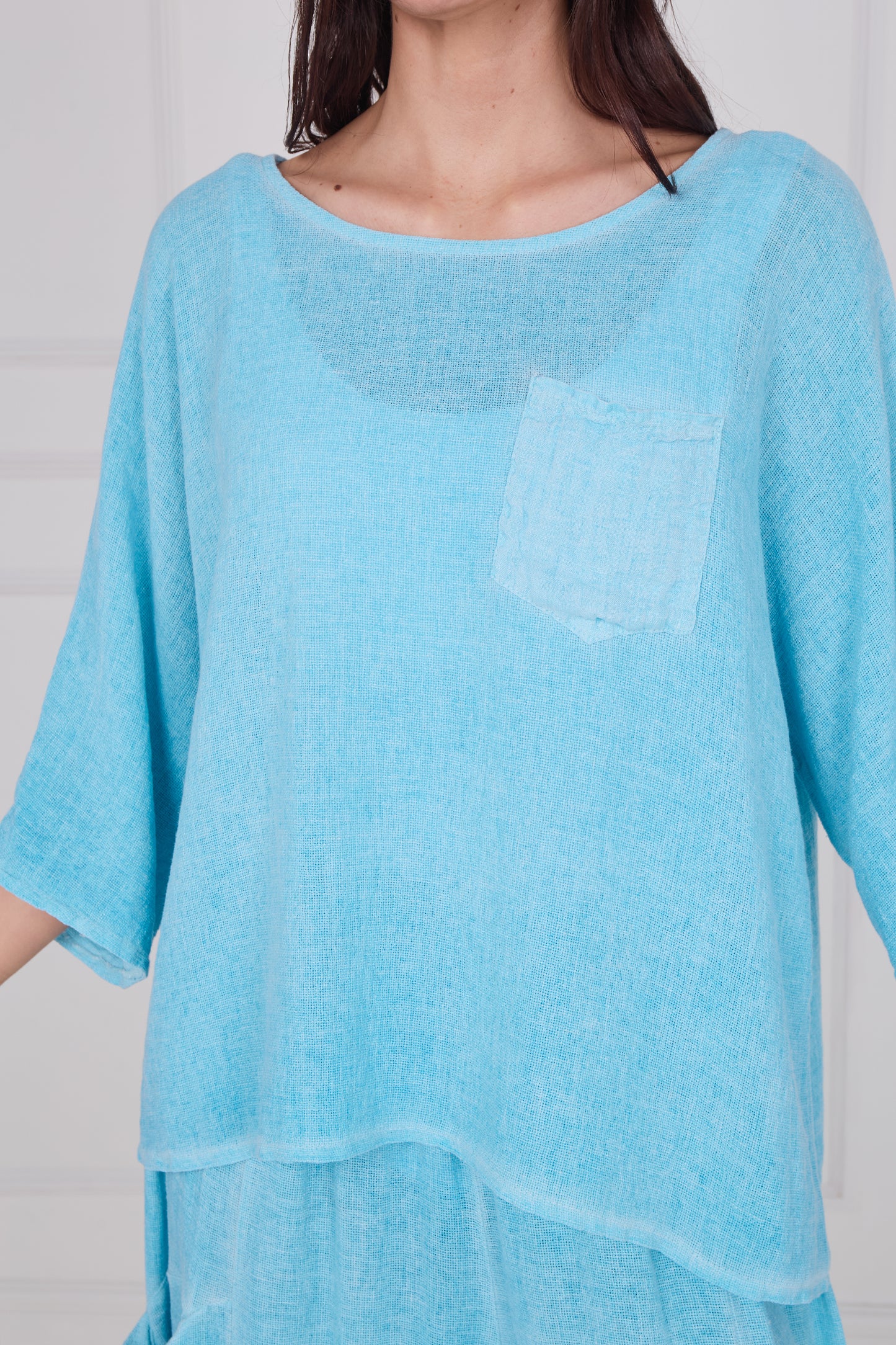 WASHED LINEN ONE POCKET TOP