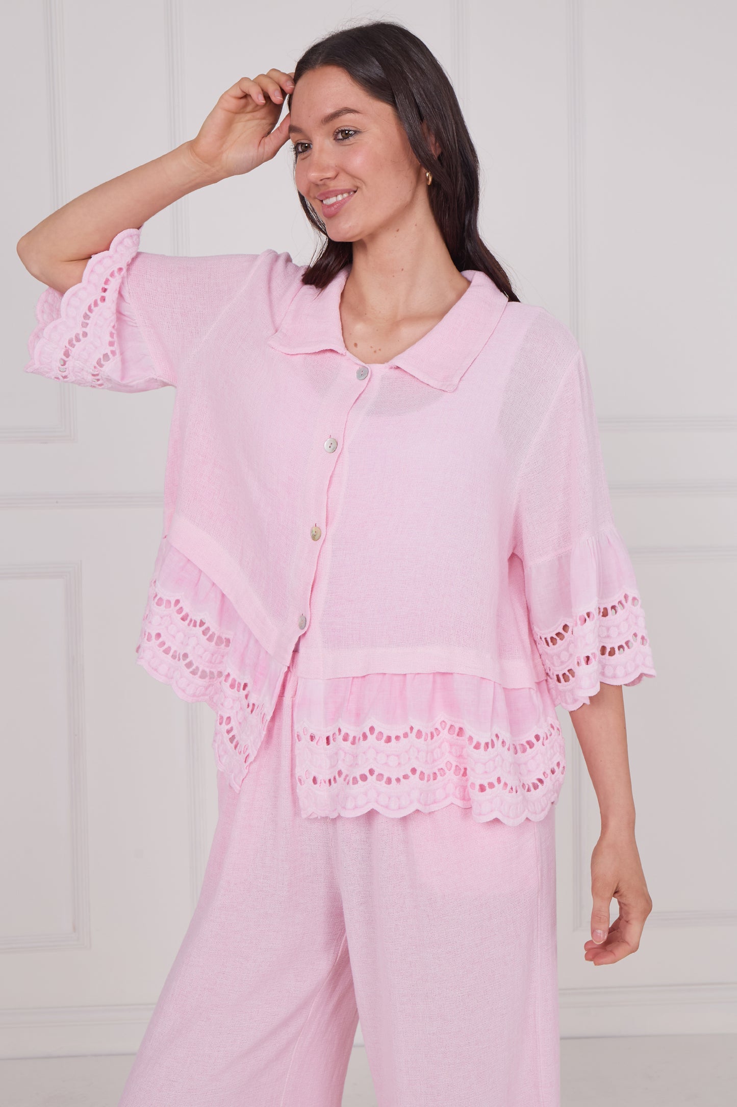 WASHED LINEN ANGLAISE SHIRT