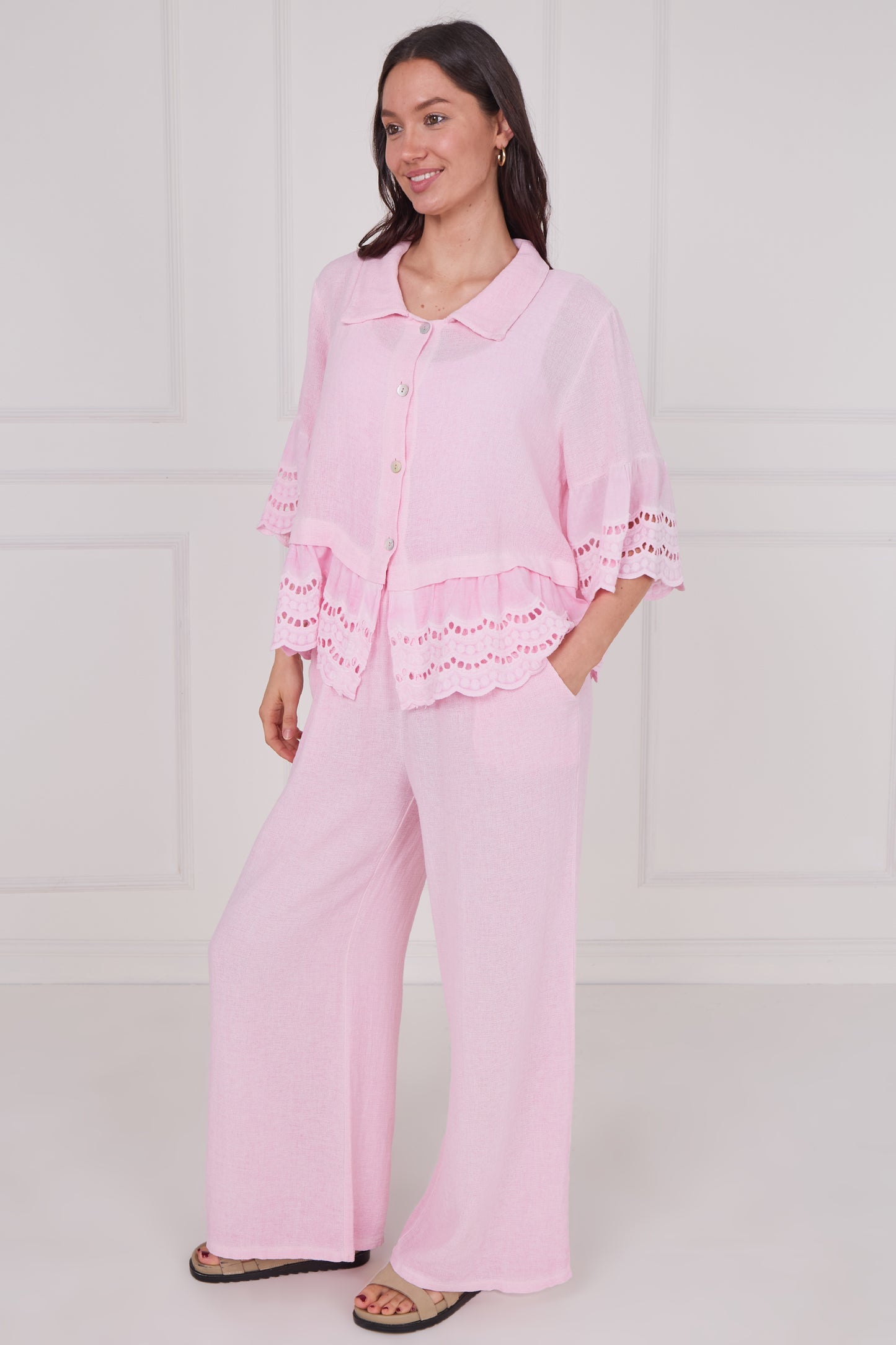 WASHED LINEN ANGLAISE SHIRT