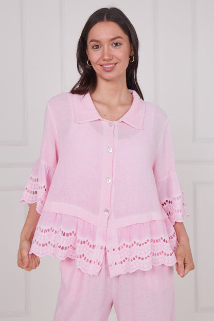 WASHED LINEN ANGLAISE SHIRT