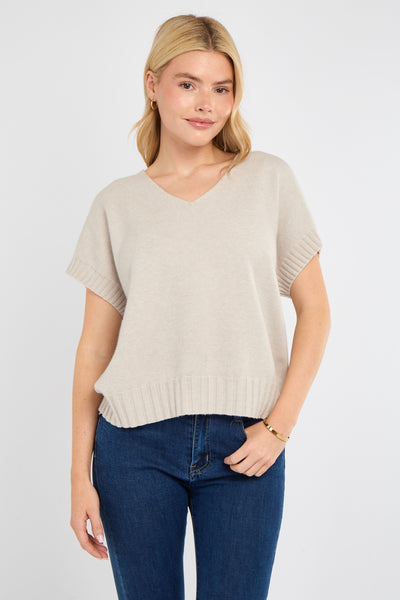 V NECK CAP SLEEVE JUMPER