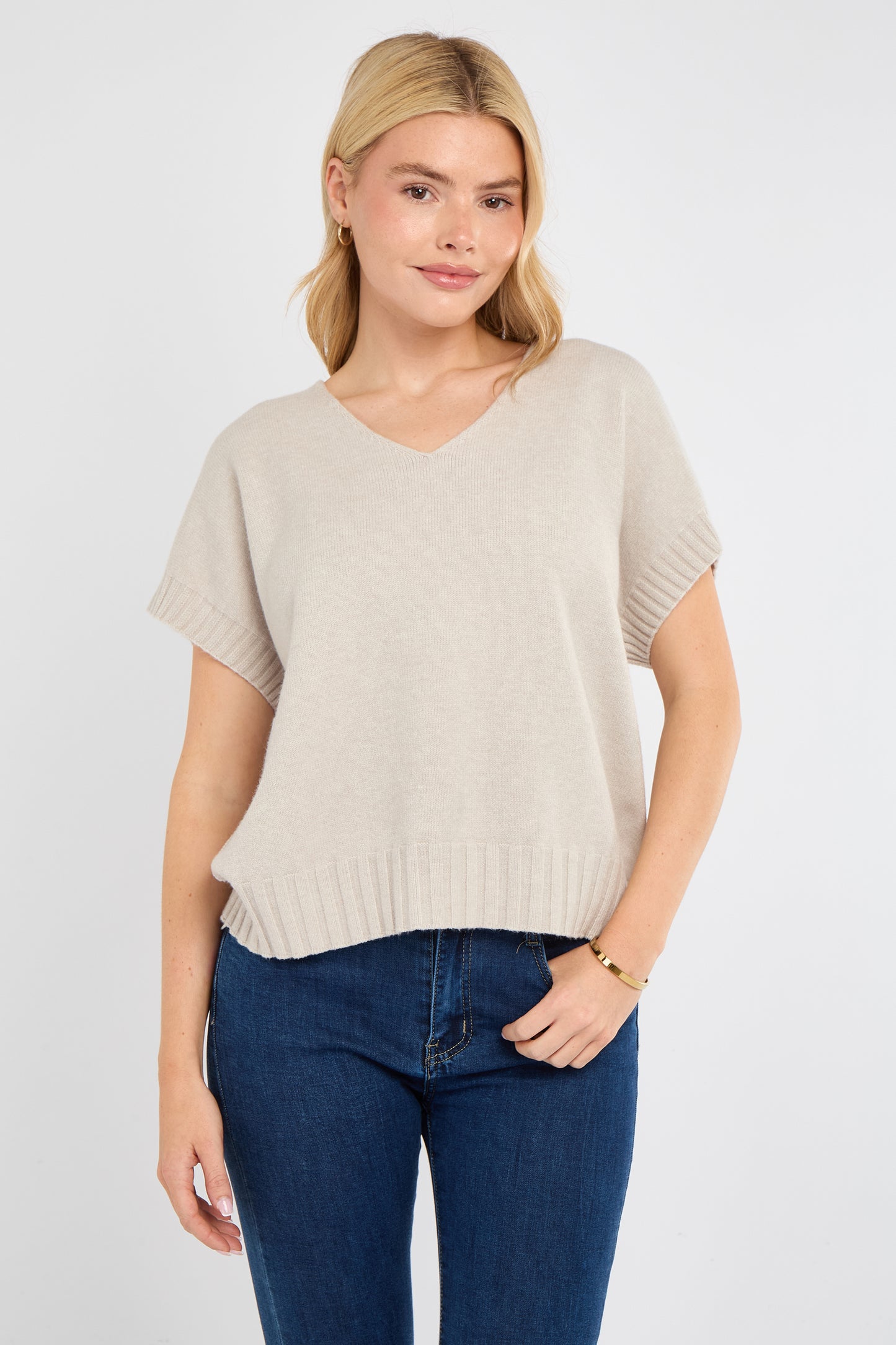 V-NECK CAP SLEEVE JUMPER