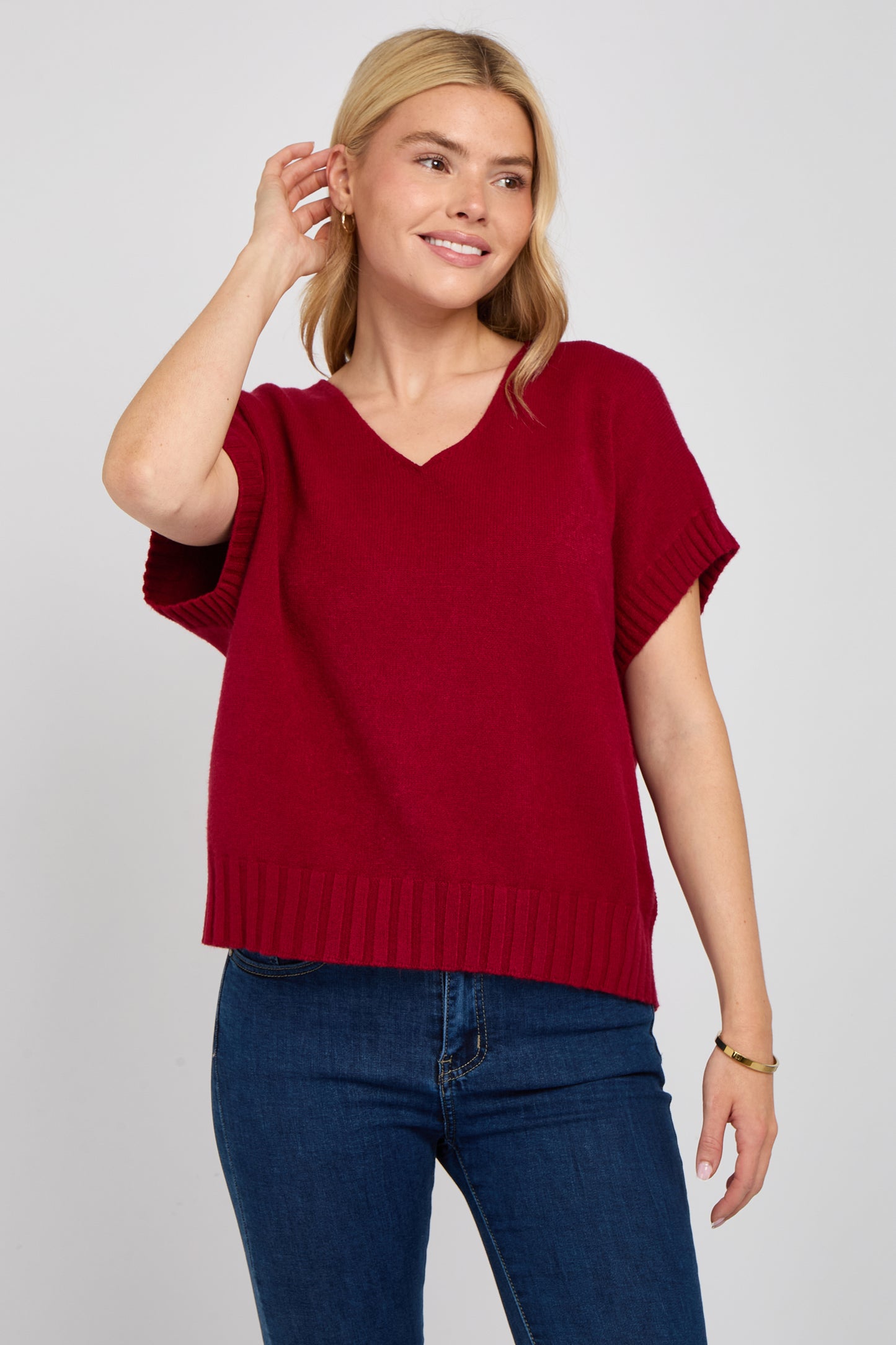 V-NECK CAP SLEEVE JUMPER