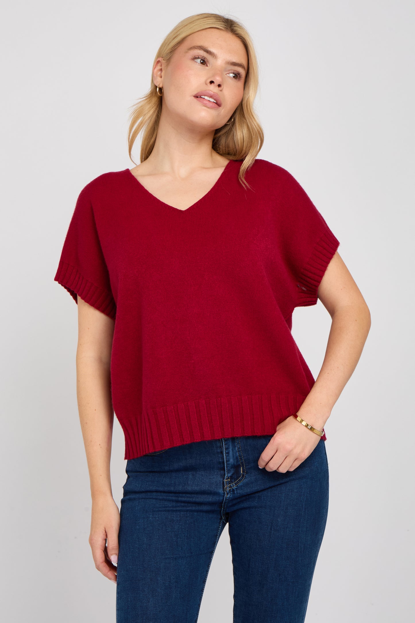 V-NECK CAP SLEEVE JUMPER