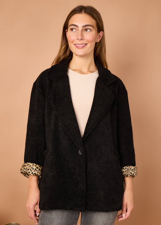 LEOPARD TRIM JACKET