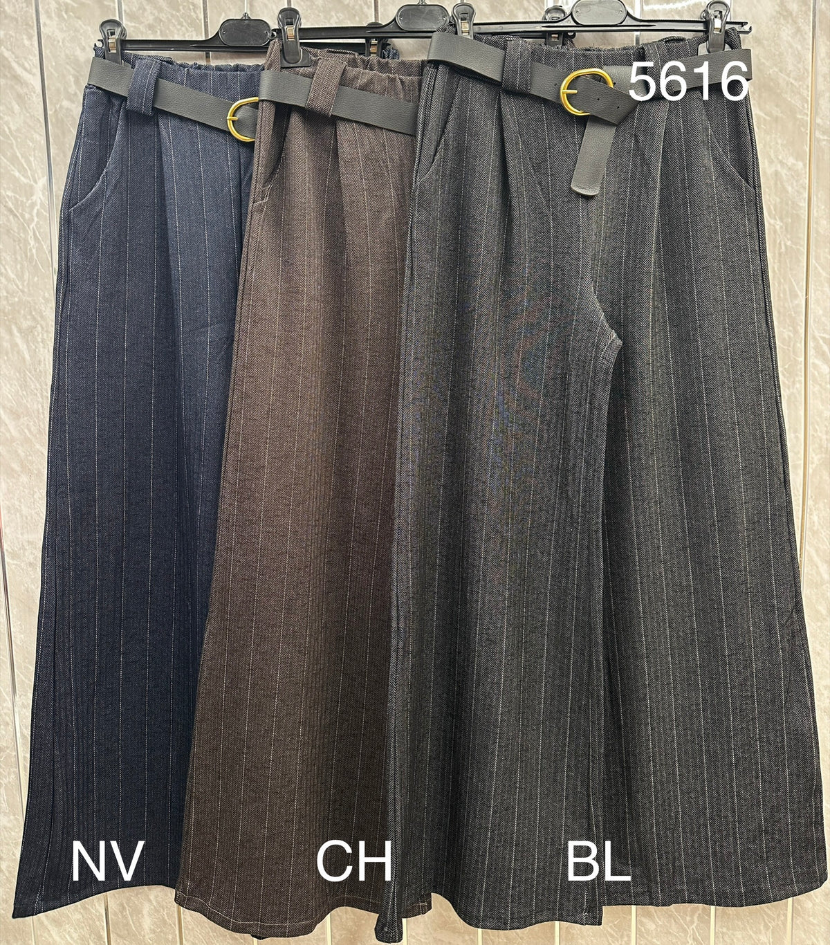BELTED STRIPED WIDE LEG TROUSERS