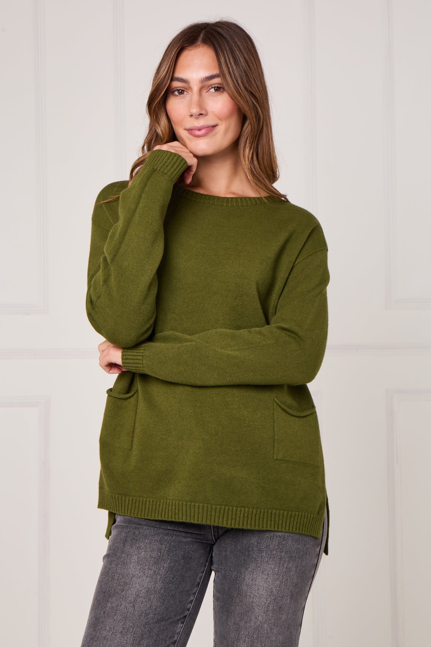 RIBBED HEM JUMPER WITH POCKETS