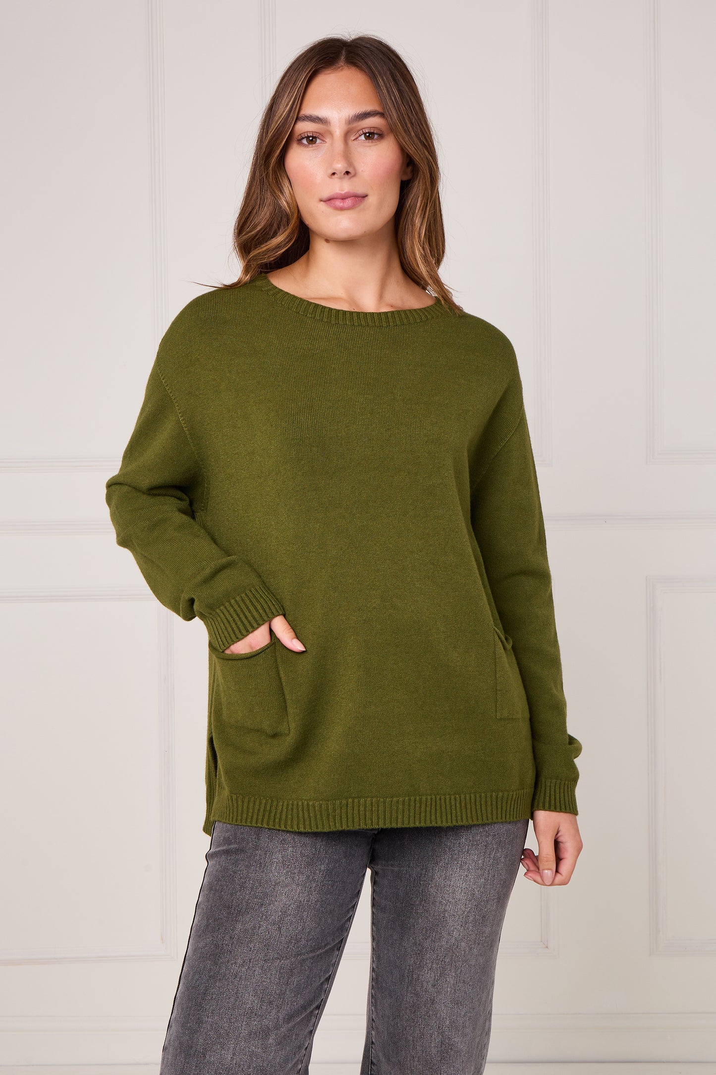 RIBBED HEM JUMPER WITH POCKETS