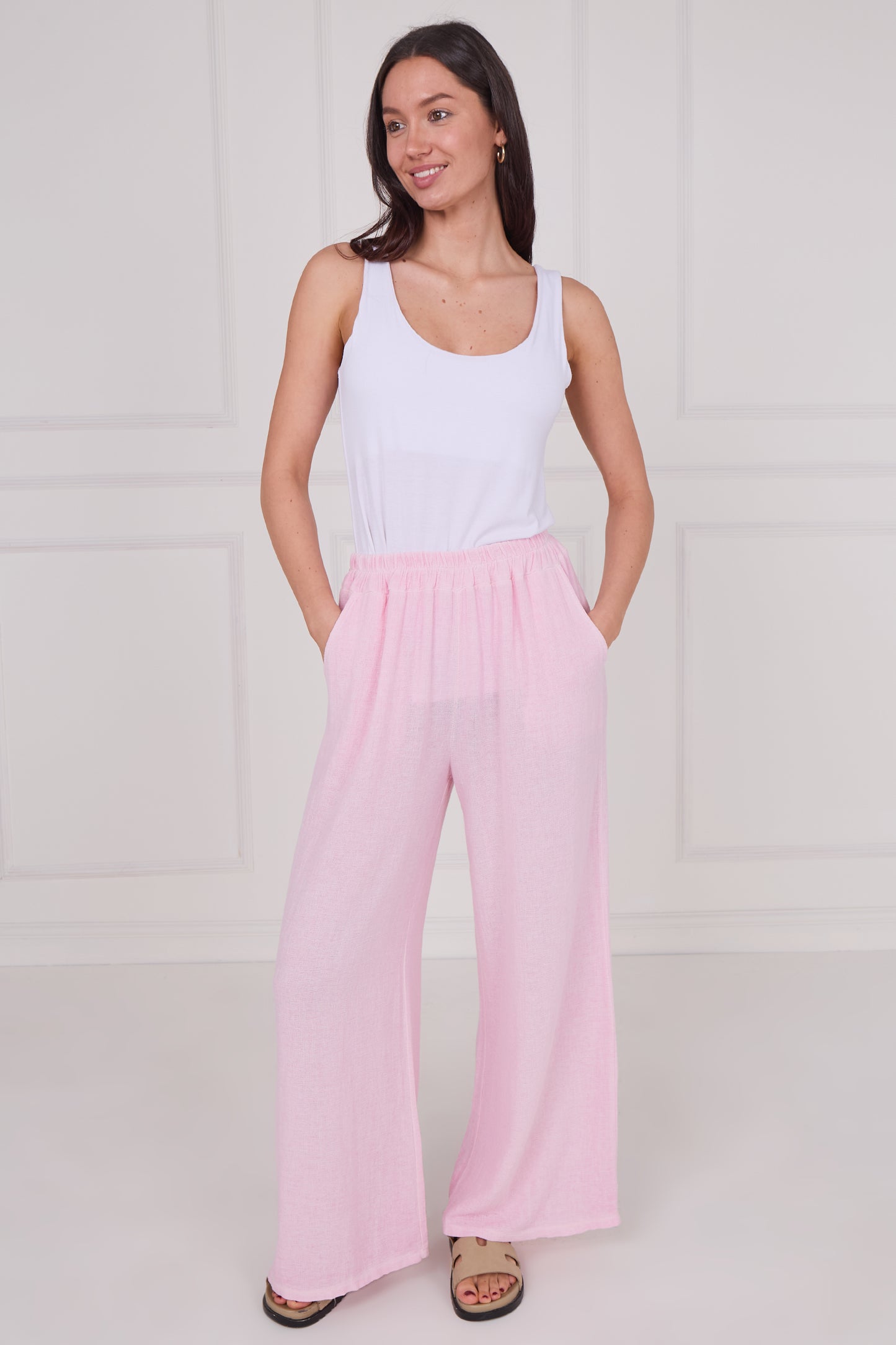WASHED LINEN TWO POCKETS TROUSERS