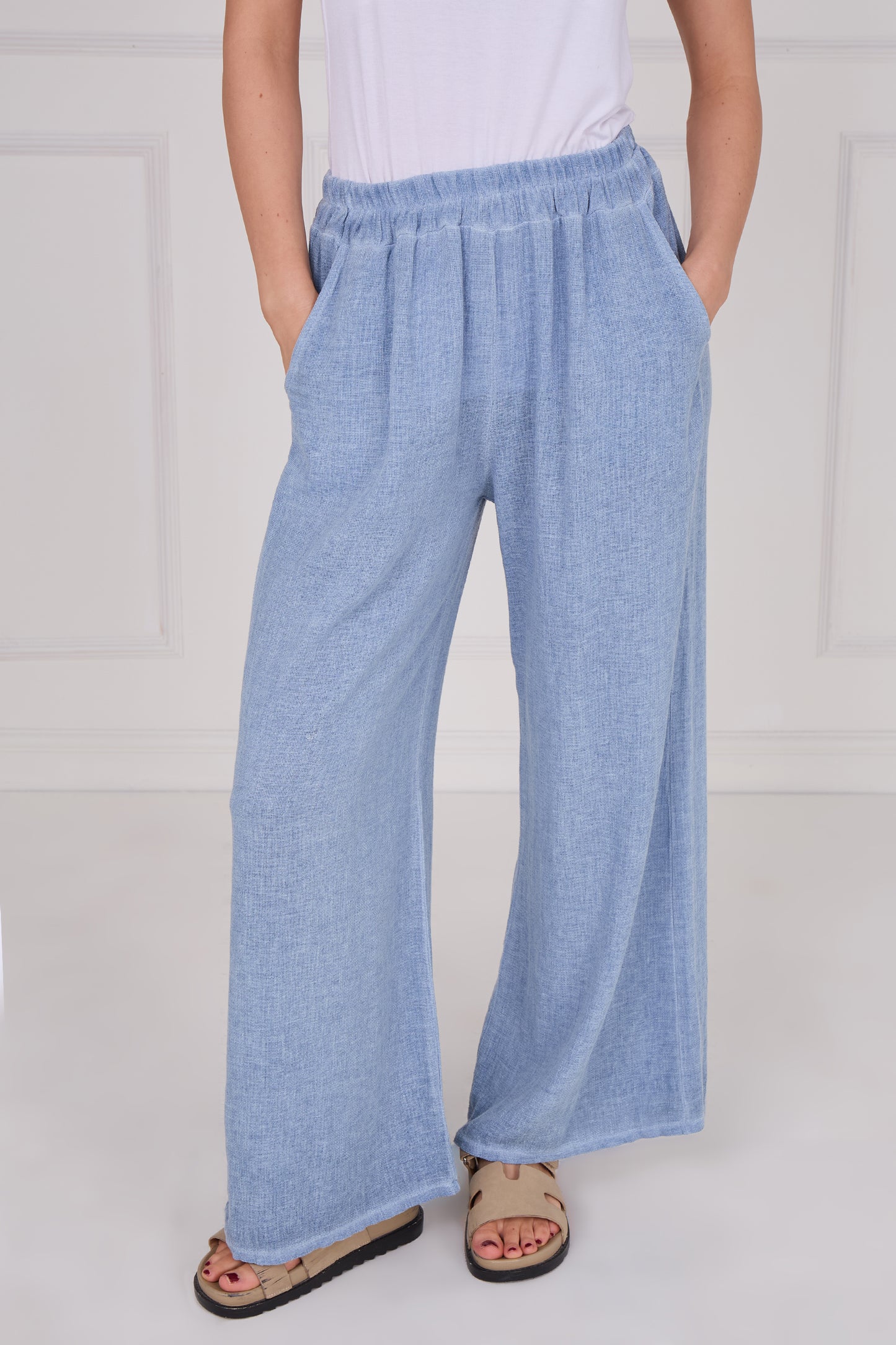 WASHED LINEN TWO POCKETS TROUSERS