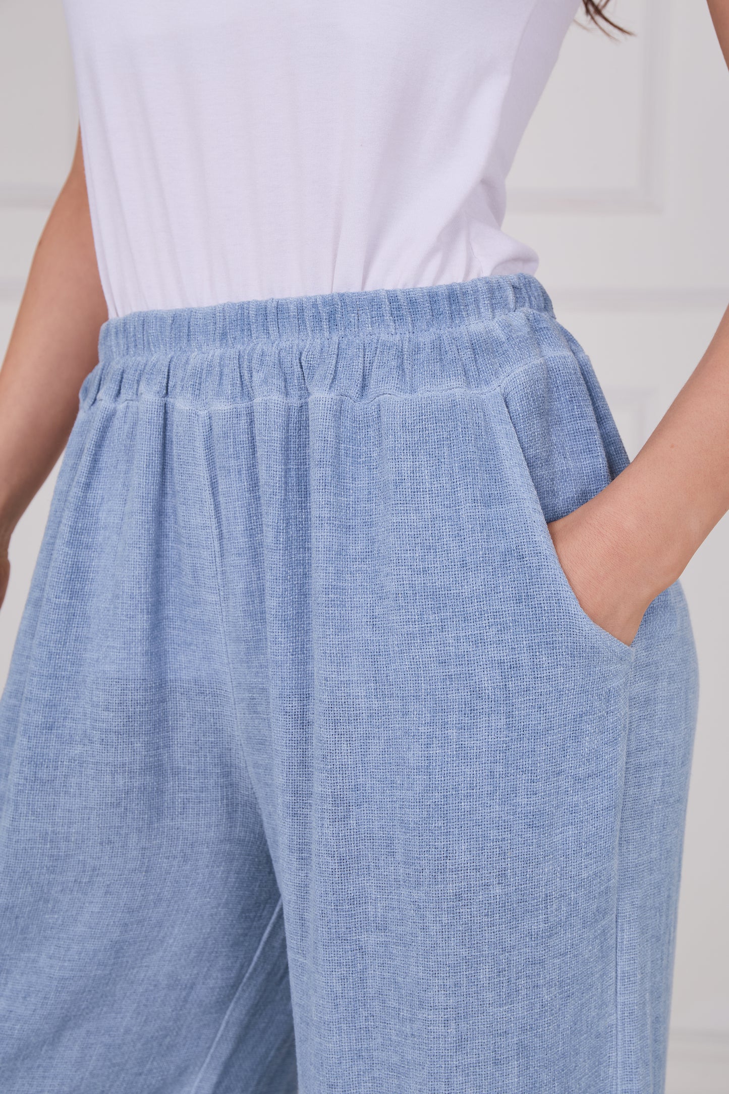WASHED LINEN TWO POCKETS TROUSERS