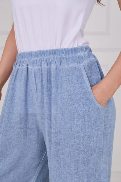 WASHED LINEN TWO POCKETS TROUSERS