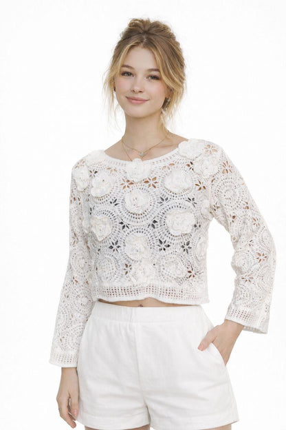 FLORAL SCOOP NECK CROCHET TOP