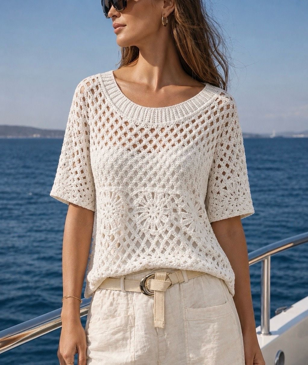 CROCHET HALF SLEEVE TOP