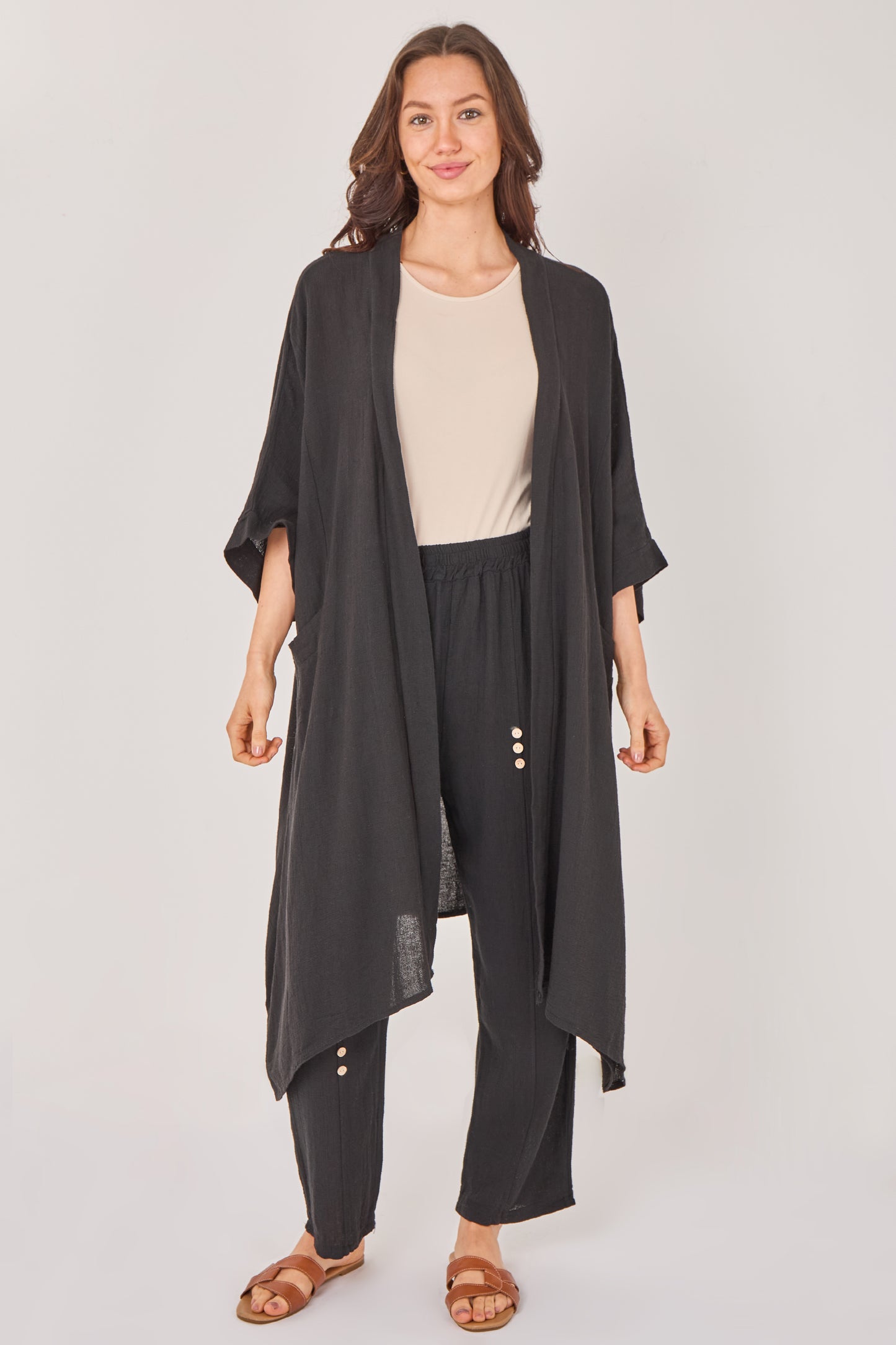 WASHED LINEN TWO POCKET CARDIGAN
