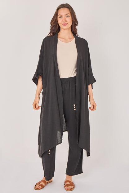WASHED LINEN TWO POCKET CARDIGAN